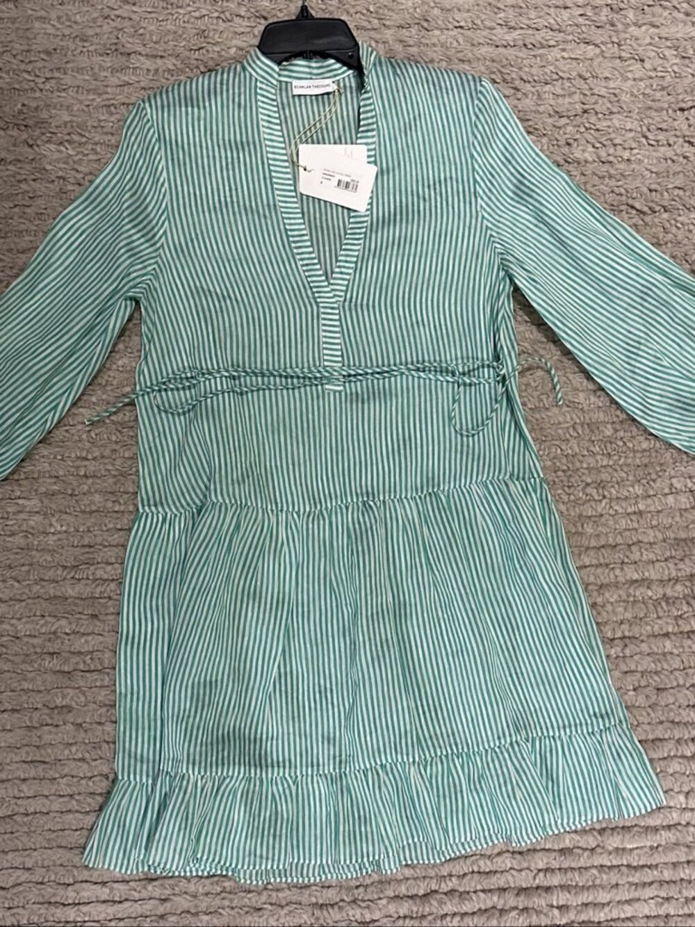 Scanlan Theodore Spearmint Stripe Linen Silk Dress | Size 4
